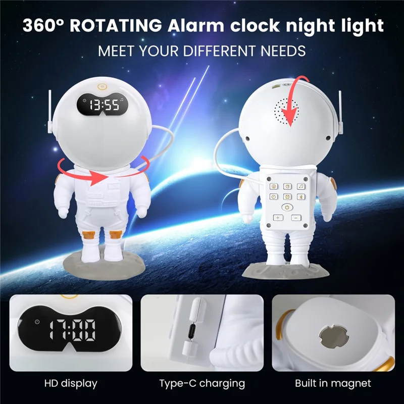 GR-20 Standing Astronaut RGB Color Changing Night Light Alarm Clock White Noise Machine Bluetooth-compatible Speaker