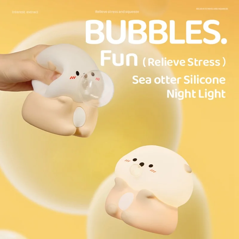 A066 Otter Lampada Notturna con Bolle di Sapone Squishy Adorabile in Silicone