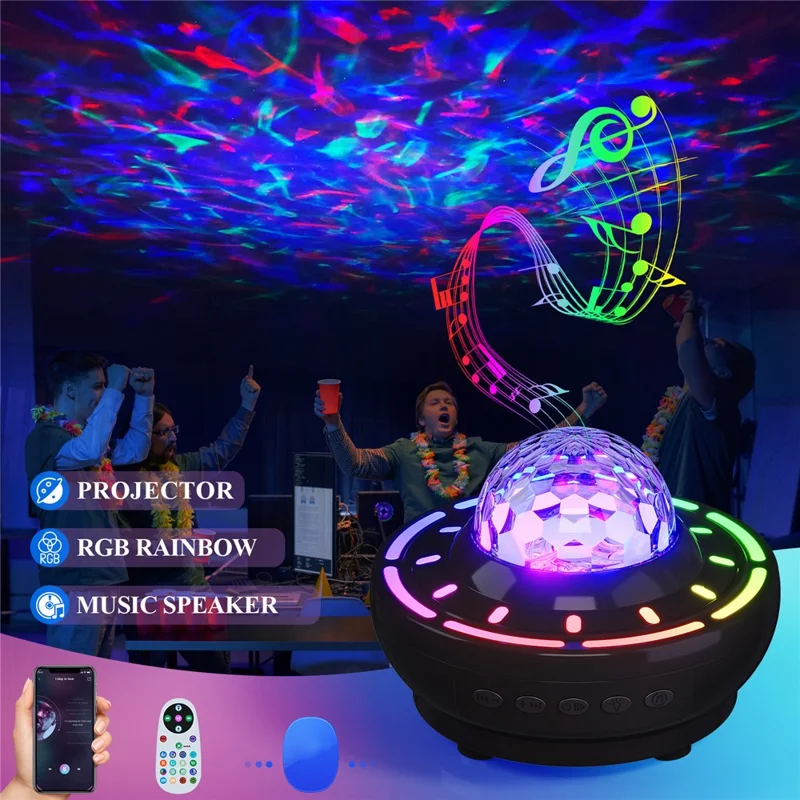 SSL001-C Proyector de cielo estrellado recargable por USB Altavoz compatible con Bluetooth Lámpara de ambiente RGB con mando a distancia - Negro