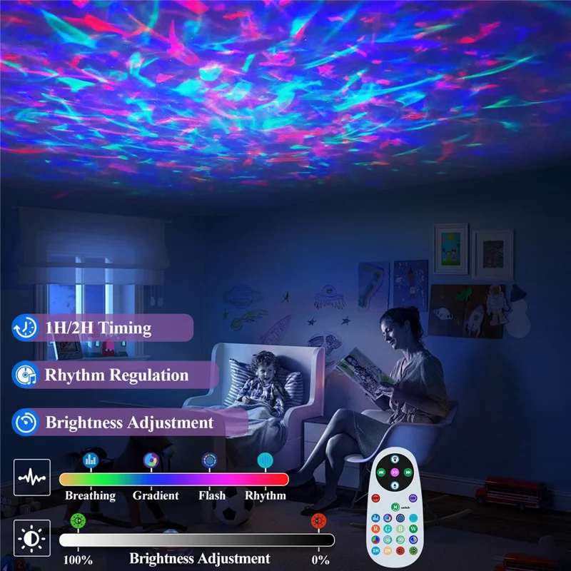 SSL001-C Proyector de cielo estrellado recargable por USB Altavoz compatible con Bluetooth Lámpara de ambiente RGB con mando a distancia - Negro