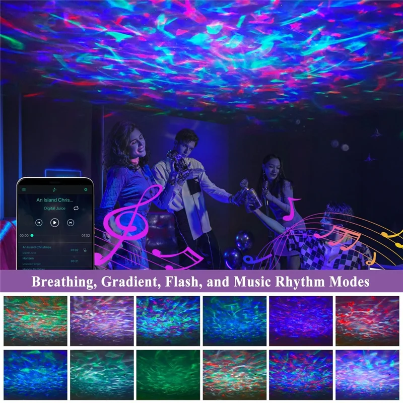 SSL001-C Proyector de cielo estrellado recargable por USB Altavoz compatible con Bluetooth Lámpara de ambiente RGB con mando a distancia - Negro