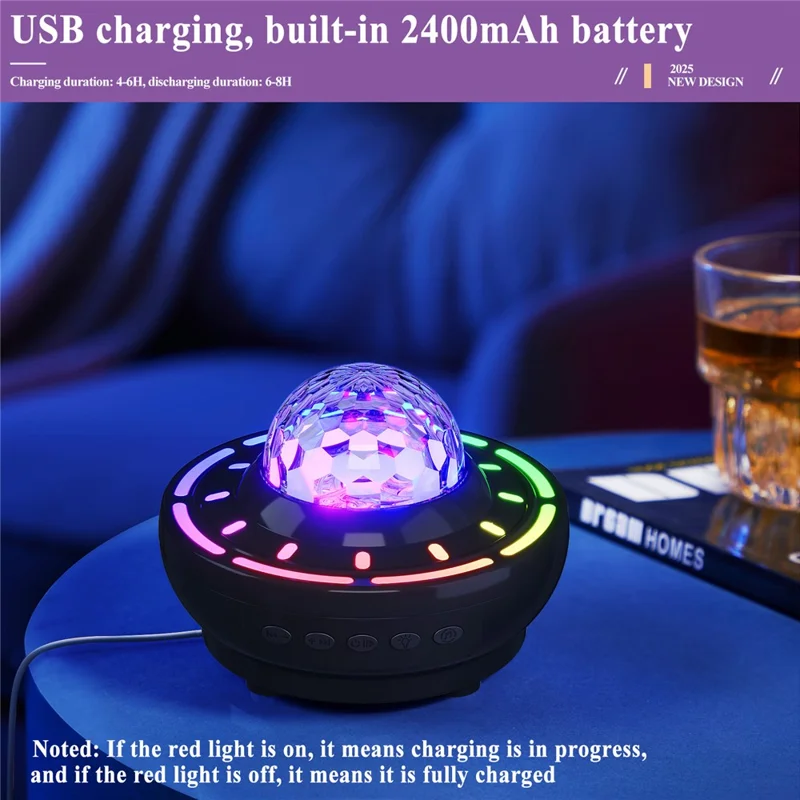 SSL001-C Proyector de cielo estrellado recargable por USB Altavoz compatible con Bluetooth Lámpara de ambiente RGB con mando a distancia - Negro