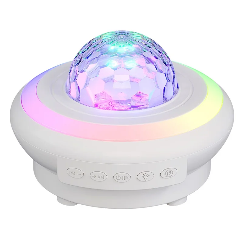 SSL002-C Proyector de Estrellas USB Recargable Luz Nocturna Lámpara de Ambiente RGB con Altavoz Bluetooth y Mando a Distancia - Blanco