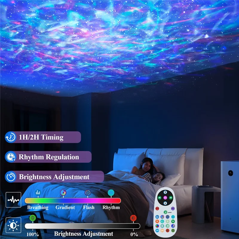 SSL002-C Proyector de Estrellas USB Recargable Luz Nocturna Lámpara de Ambiente RGB con Altavoz Bluetooth y Mando a Distancia - Blanco