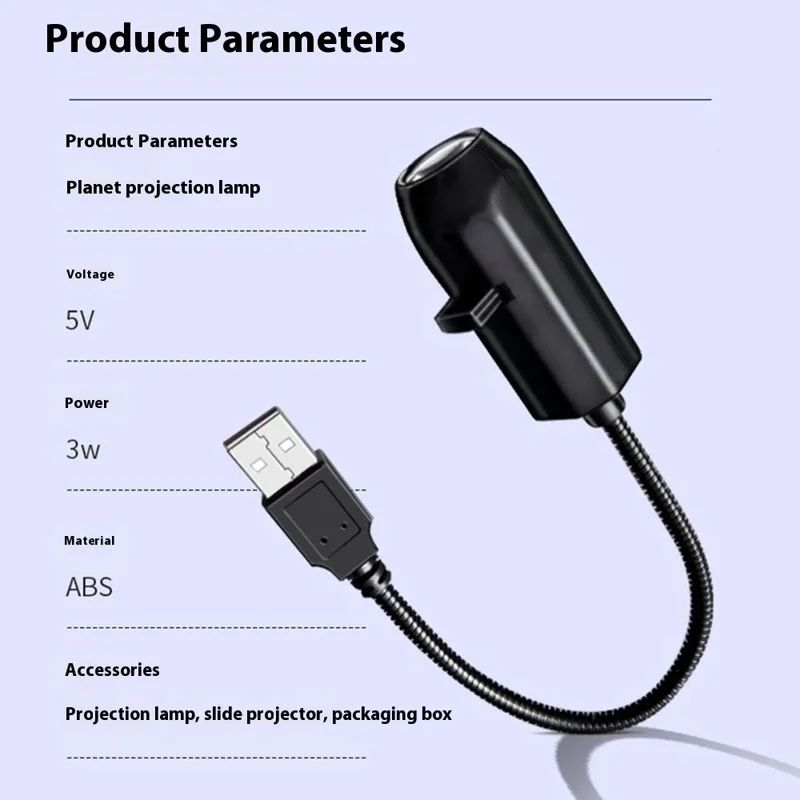 Luminária de Projeção de Planetas com 3 Slides, Alimentação USB, Rotação de 360 Graus, Luz Noturna LED para Quarto Infantil