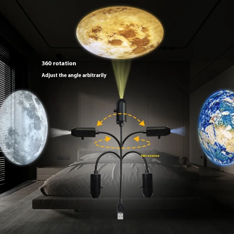 Lámpara de Proyección de Planetas con 6 Diapositivas, Alimentación USB, Rotación 360 Grados, Luz Nocturna LED para Habitación Infantil
