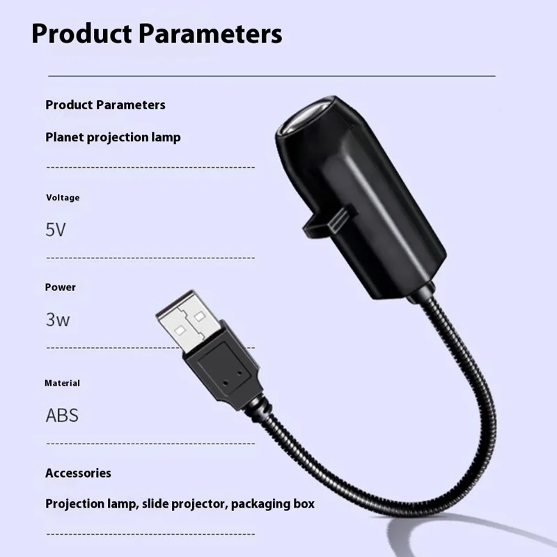 Lámpara de Proyección de Planetas con 6 Diapositivas, Alimentación USB, Rotación 360 Grados, Luz Nocturna LED para Habitación Infantil
