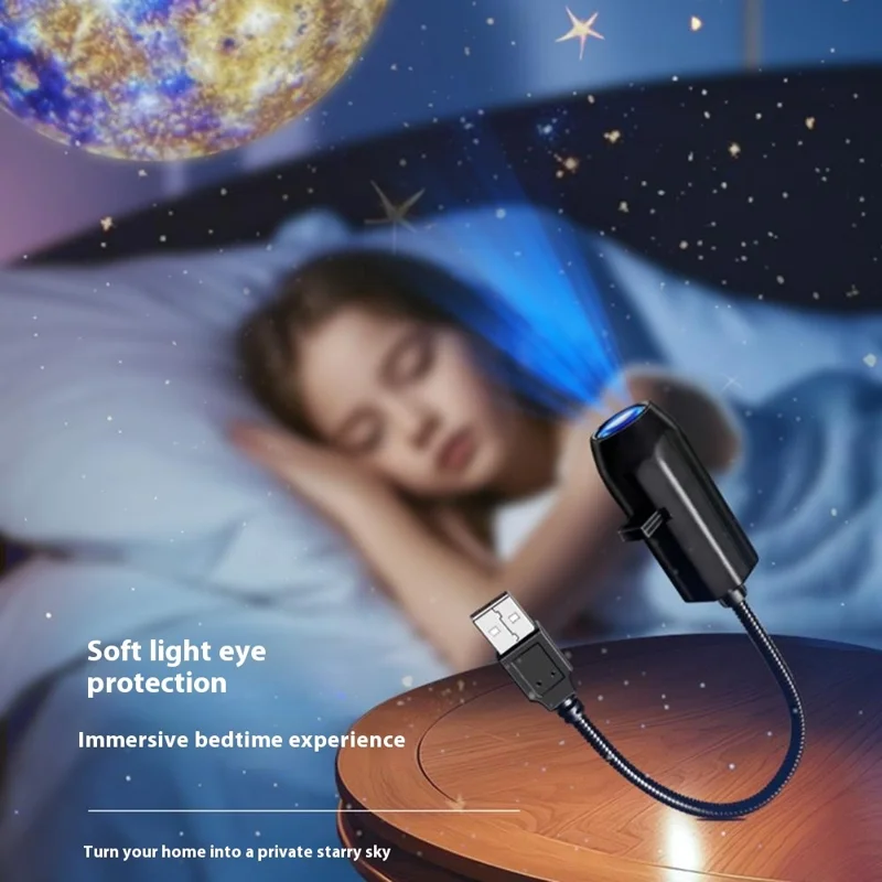 Lámpara de Proyección de Planetas con 10 Diapositivas, Alimentada por USB, Rotación 360 Grados, Luz Nocturna LED para Habitación Infantil