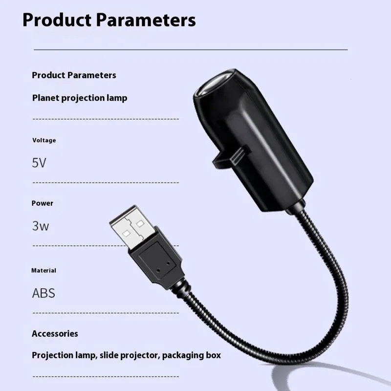 Lámpara de Proyección de Planetas con 10 Diapositivas, Alimentada por USB, Rotación 360 Grados, Luz Nocturna LED para Habitación Infantil