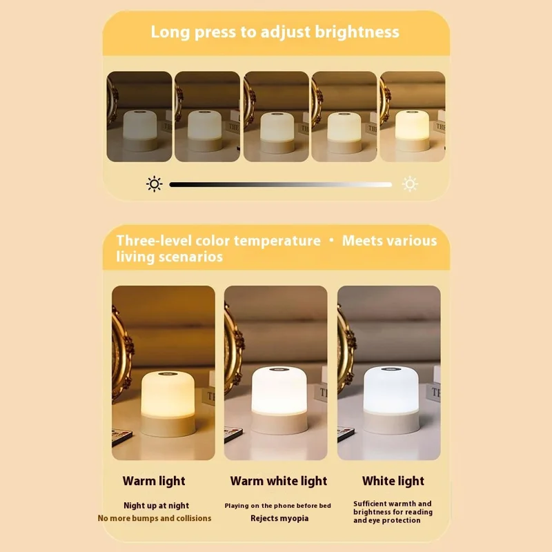 Lampada da comodino ricaricabile con batteria da 800mAh integrata, controllo touch, 3 temperature di colore per camera da letto