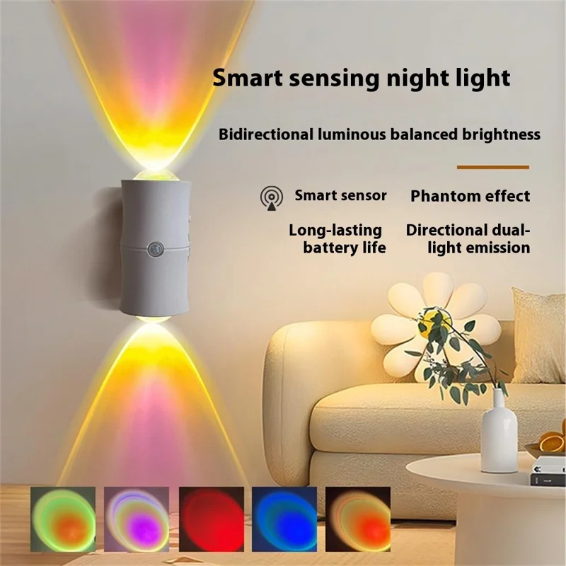 7 Colors RGB Wireless Smart Motion Sensor Night Light for Hallway USB Rechargeable LED Wall Lamp - White