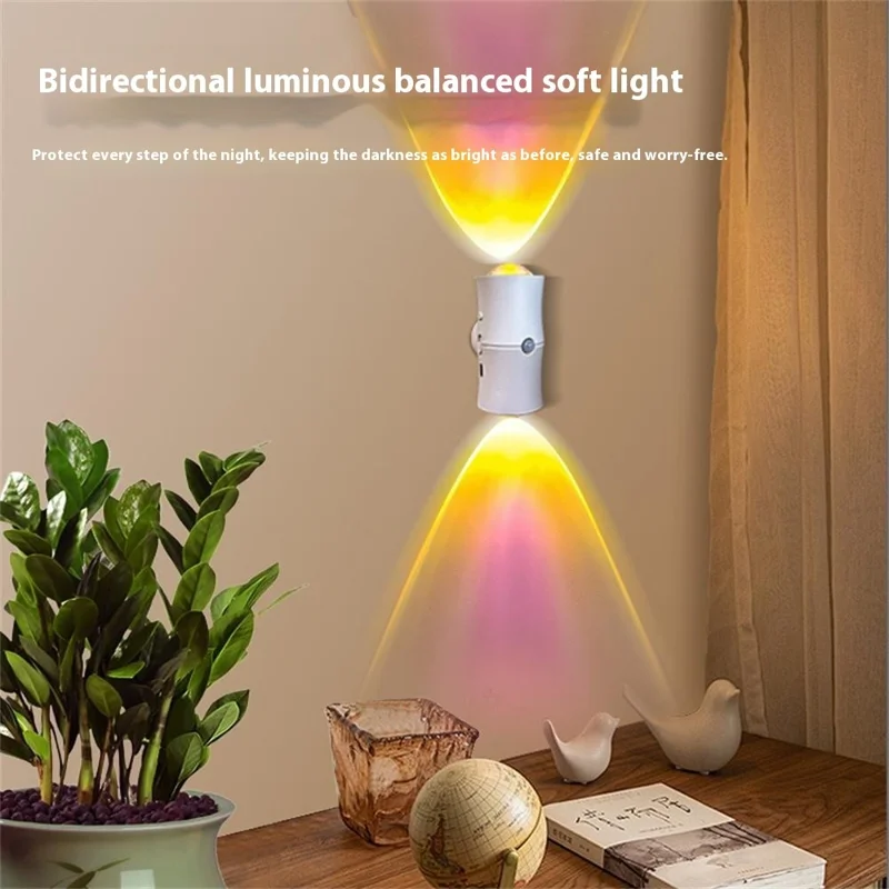 7 Colors RGB Wireless Smart Motion Sensor Night Light for Hallway USB Rechargeable LED Wall Lamp - White