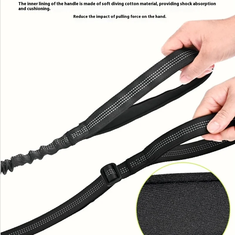 140-200cm Adjustable Length Nylon Reflective Dog Leash Dual Headed Pet Lead for 2 Dogs - Black