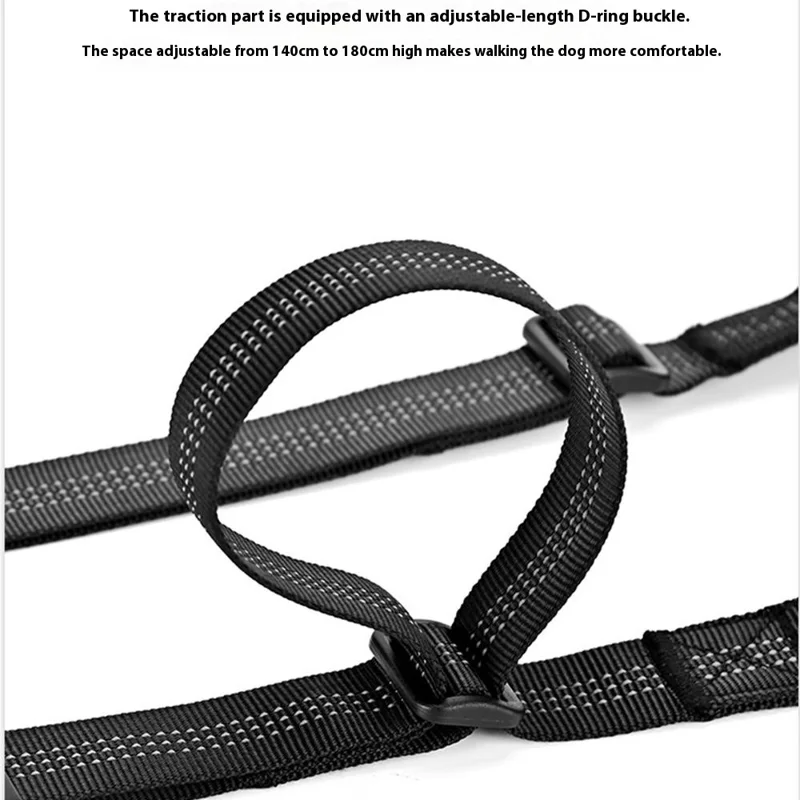 140-200cm Adjustable Length Nylon Reflective Dog Leash Dual Headed Pet Lead for 2 Dogs - Black