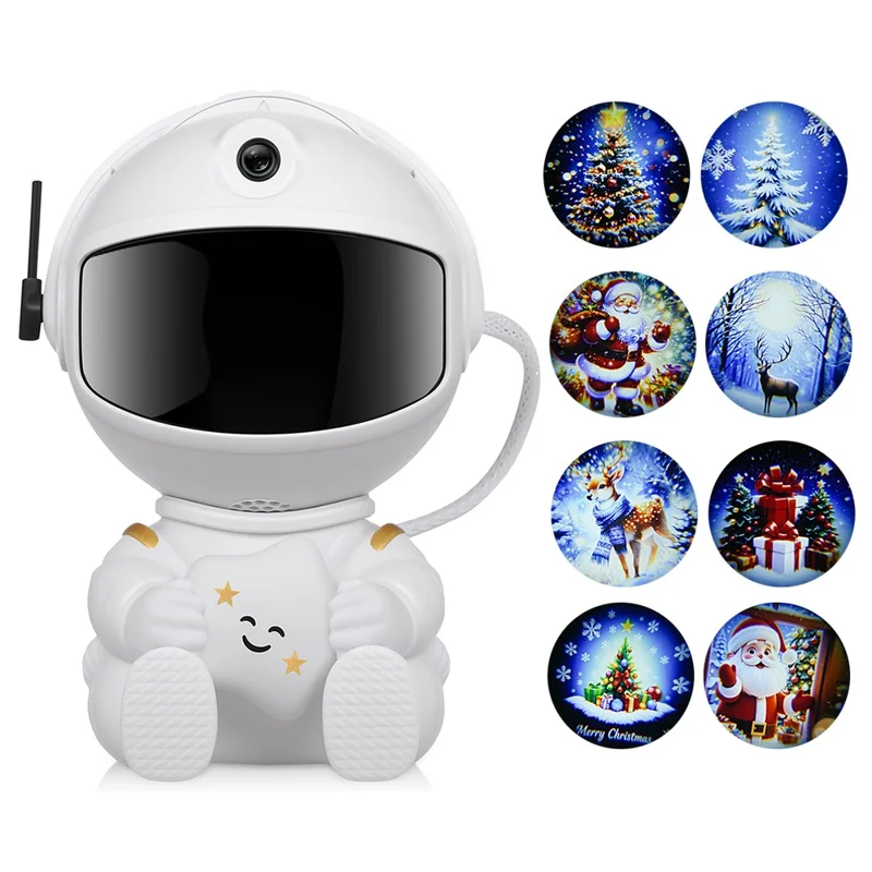 Creative Astronaut Hugging Star Christmas Projector Lamp with 4 Film Discs USB Powered Atmosphere Light Desktop Decor