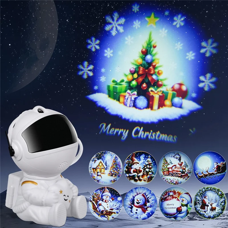Creative Astronaut Hugging Star Christmas Projector Lamp with 4 Film Discs USB Powered Atmosphere Light Desktop Decor