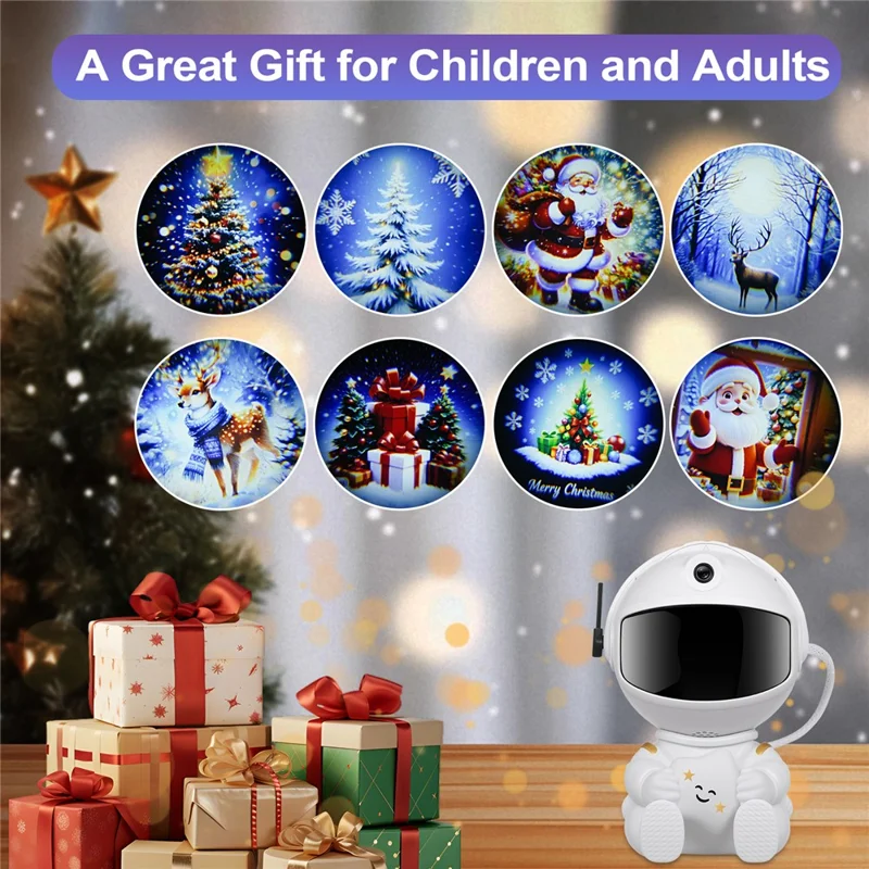 Creative Astronaut Hugging Star Christmas Projector Lamp with 4 Film Discs USB Powered Atmosphere Light Desktop Decor