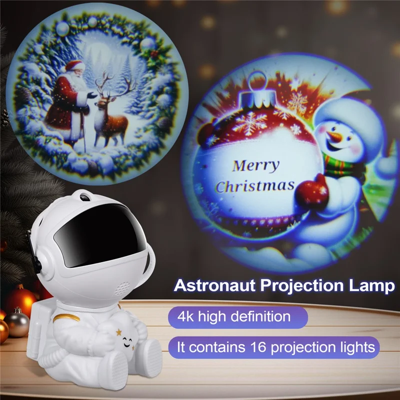 Creative Astronaut Hugging Star Christmas Projector Lamp with 4 Film Discs USB Powered Atmosphere Light Desktop Decor