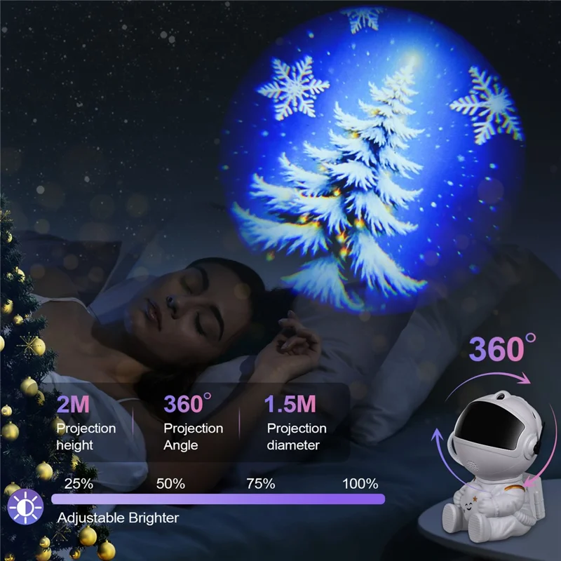 Creative Astronaut Hugging Star Christmas Projector Lamp with 4 Film Discs USB Powered Atmosphere Light Desktop Decor