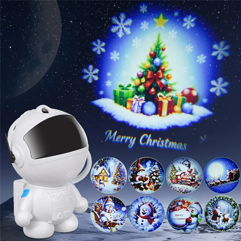 Creative Standing Astronaut Christmas Projector Lamp with 4 Film Discs USB Powered Atmosphere Light Desktop Decor