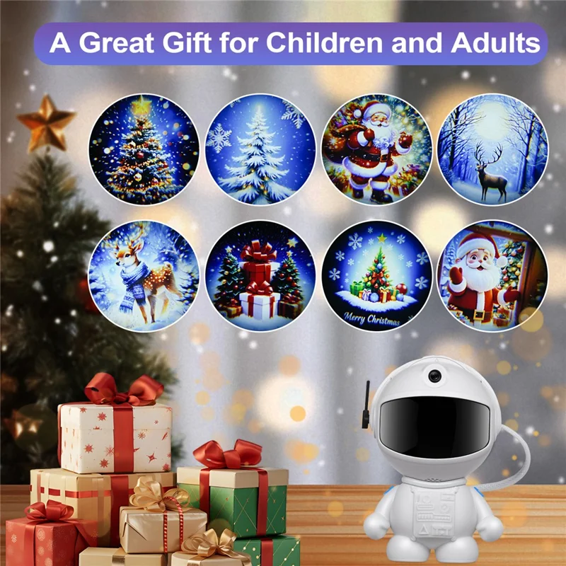 Creative Standing Astronaut Christmas Projector Lamp with 4 Film Discs USB Powered Atmosphere Light Desktop Decor