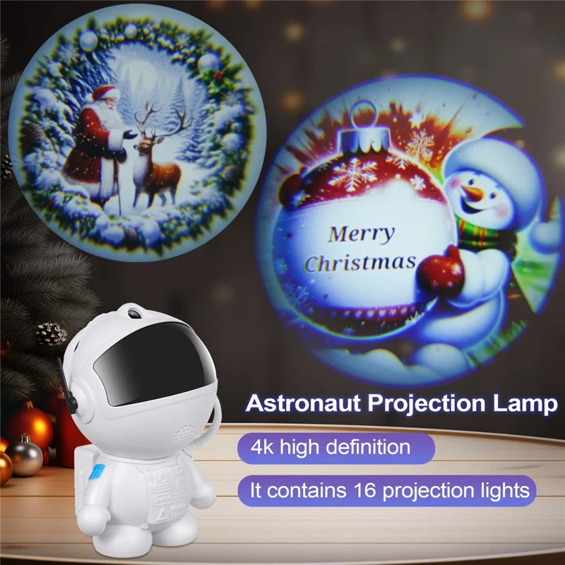 Creative Standing Astronaut Christmas Projector Lamp with 4 Film Discs USB Powered Atmosphere Light Desktop Decor