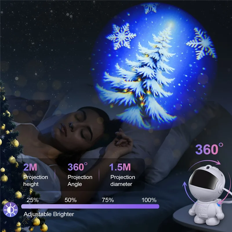 Creative Standing Astronaut Christmas Projector Lamp with 4 Film Discs USB Powered Atmosphere Light Desktop Decor