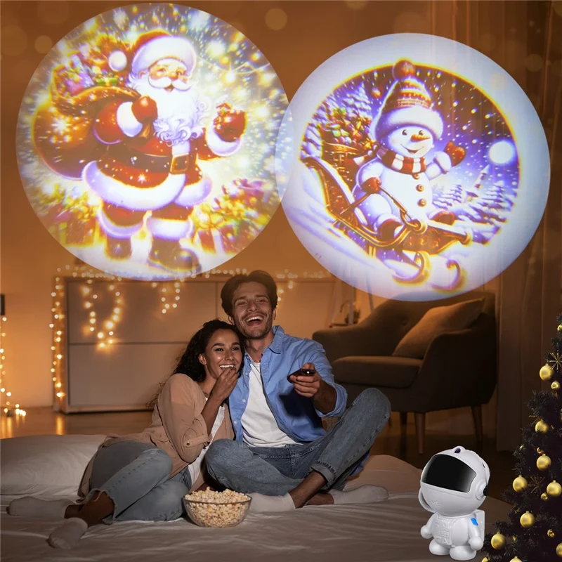 Creative Standing Astronaut Christmas Projector Lamp with 4 Film Discs USB Powered Atmosphere Light Desktop Decor