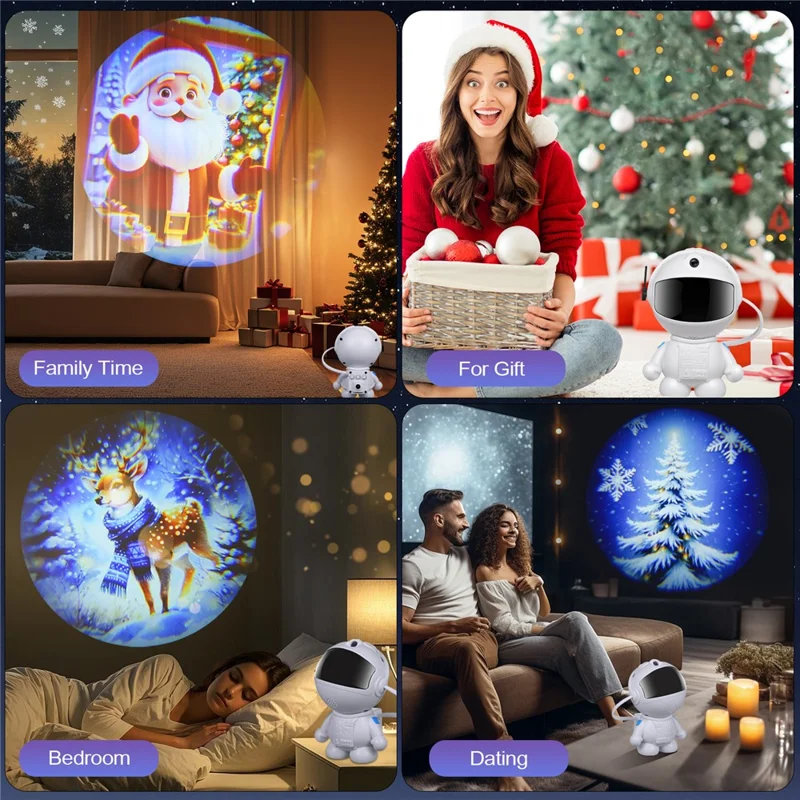 Creative Standing Astronaut Christmas Projector Lamp with 4 Film Discs USB Powered Atmosphere Light Desktop Decor