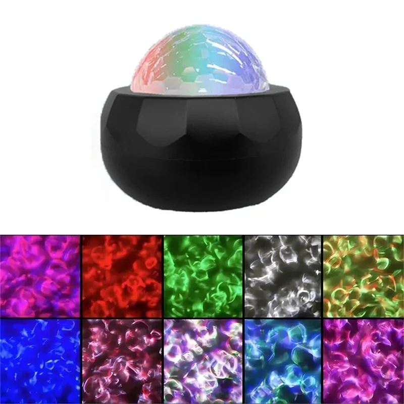 Colorful Water Ripple Mini Projector Light USB Powered Sound Activated Decorative Night Lamp with Remote - Black