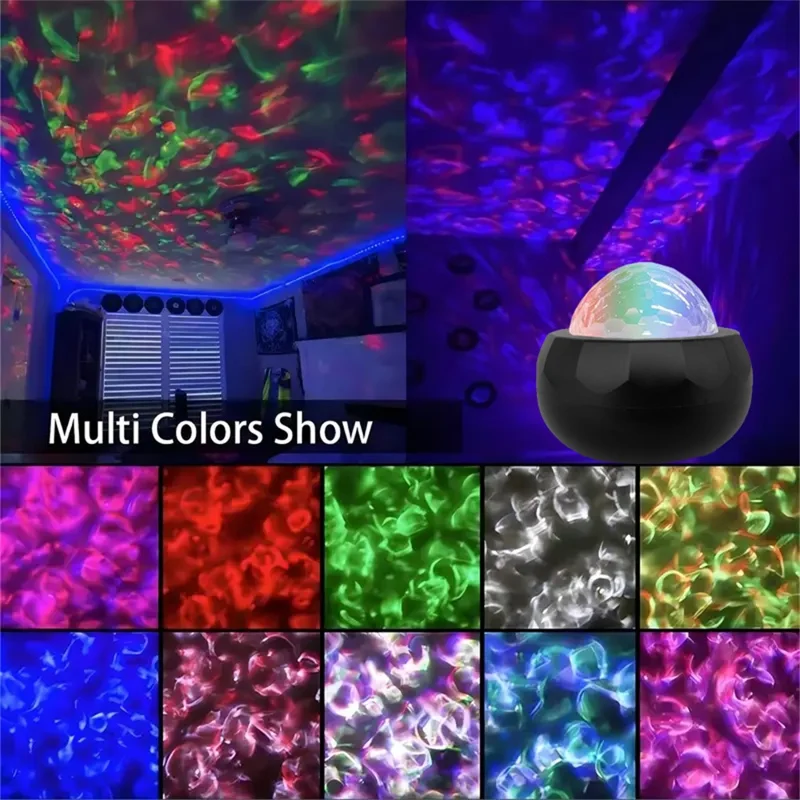 Colorful Water Ripple Mini Projector Light USB Powered Sound Activated Decorative Night Lamp with Remote - Black