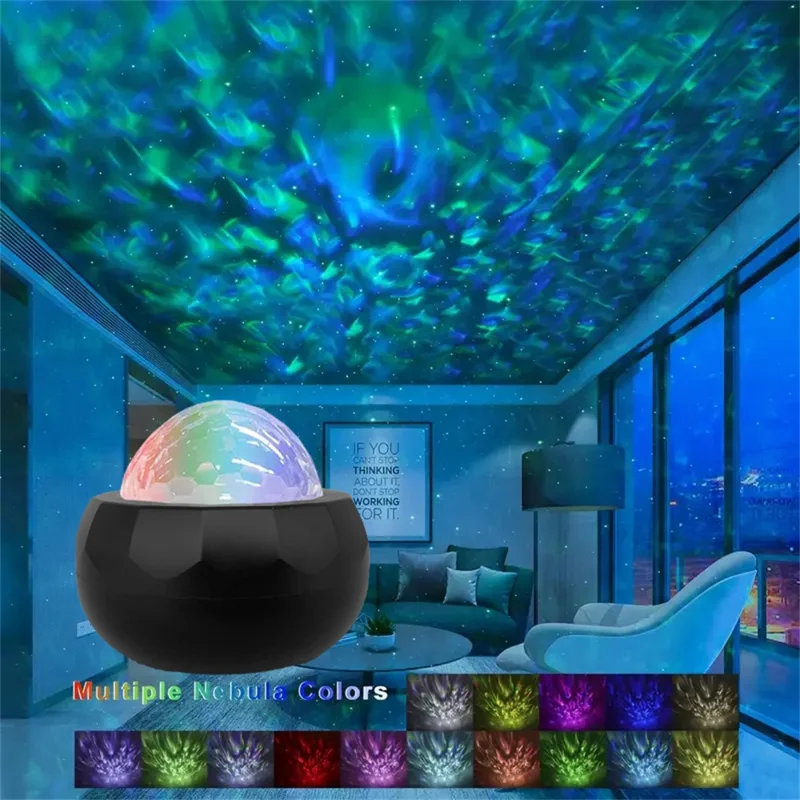 Colorful Water Ripple Mini Projector Light USB Powered Sound Activated Decorative Night Lamp with Remote - Black