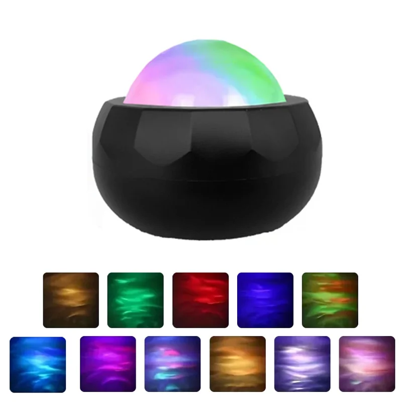 Lámpara de Noche Mini Activada por Sonido con Proyector de Aurora Colorido con Control Remoto para Dormitorio / Sala de Estar - Negro