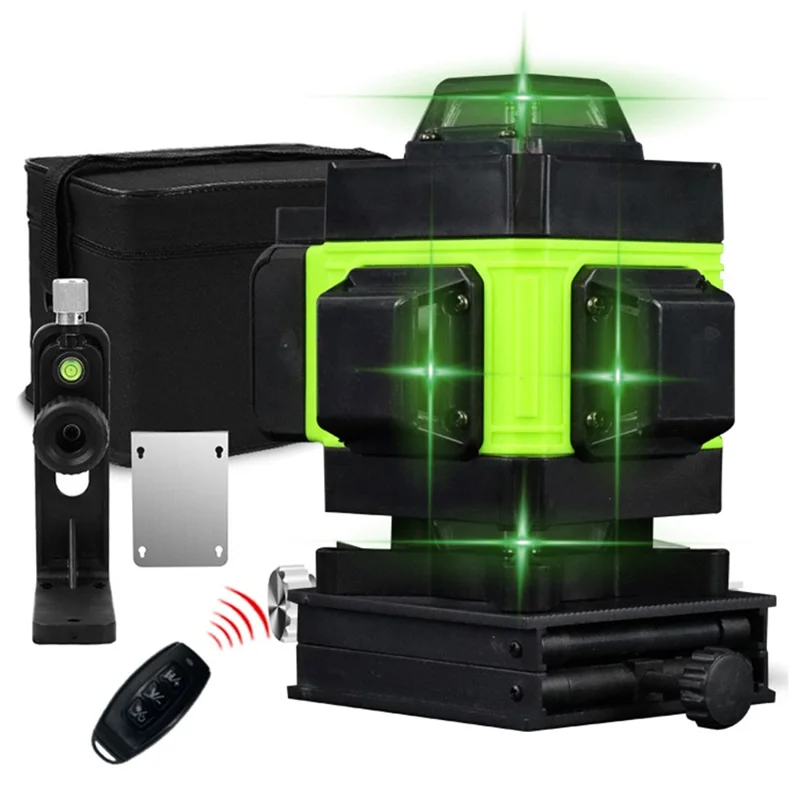 4D 16 linjer, självnivellerande utrustning, horisontell och vertikal grön laseravståndsmätare med stativ, EU-uttag