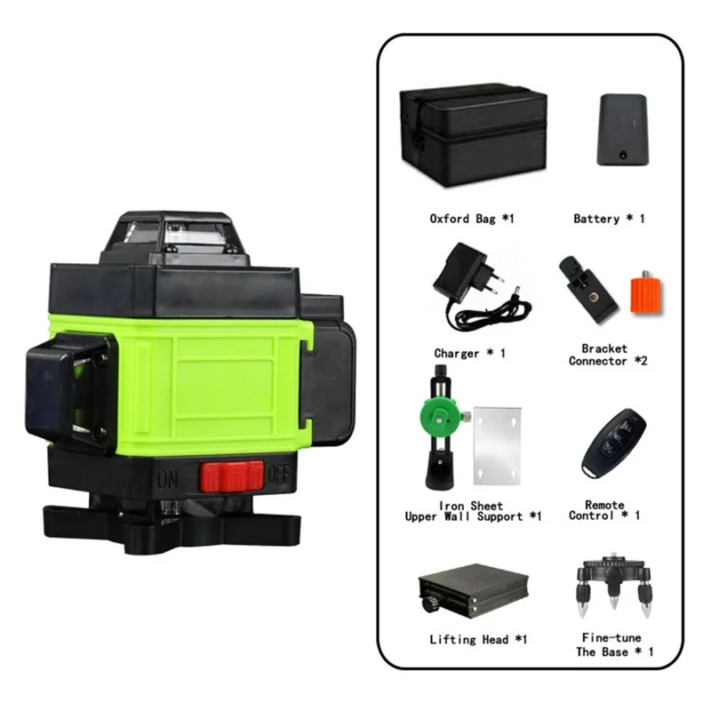 4D 16 linjer, självnivellerande utrustning, horisontell och vertikal grön laseravståndsmätare med stativ, EU-uttag