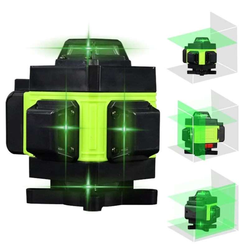 4D 16 linjer, självnivellerande utrustning, horisontell och vertikal grön laseravståndsmätare med stativ, EU-uttag