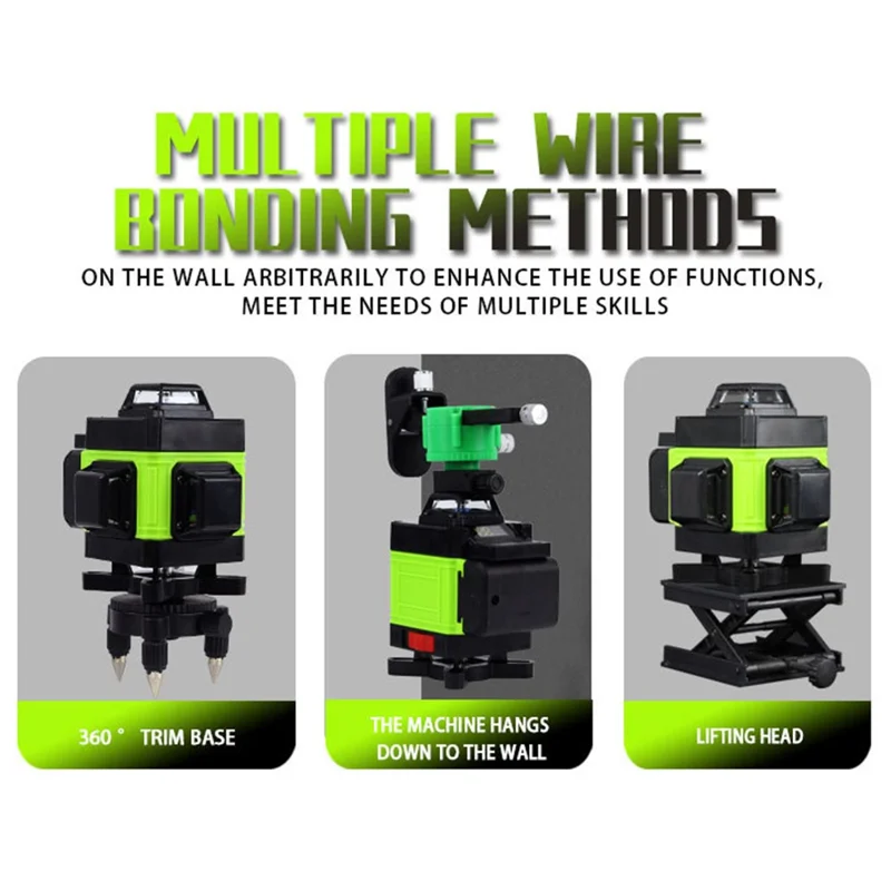 4D 16 linjer, självnivellerande utrustning, horisontell och vertikal grön laseravståndsmätare med stativ, EU-uttag