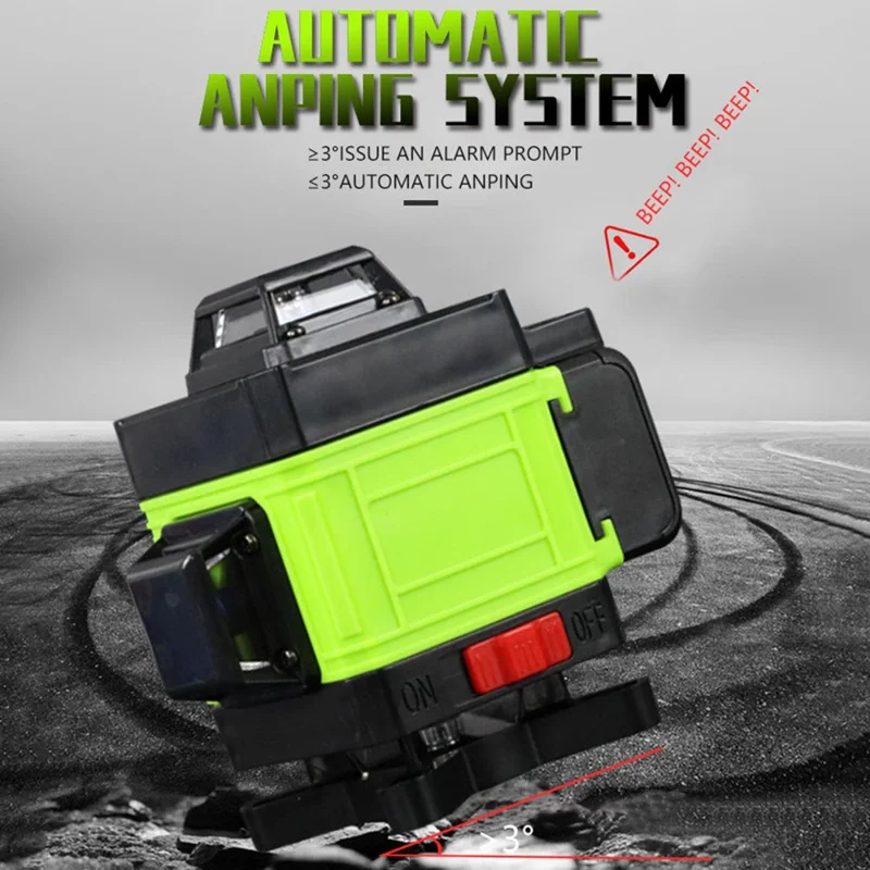 4D 16 linjer, självnivellerande utrustning, horisontell och vertikal grön laseravståndsmätare med stativ, EU-uttag
