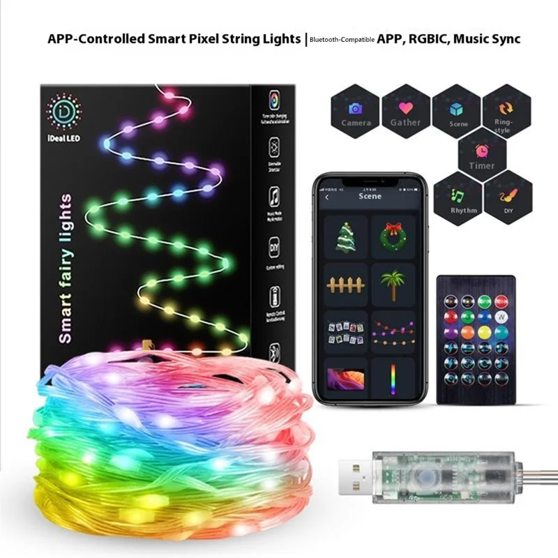 5m 50 LEDs USB Powered RGB Smart LED String Light Music Rhythm App Control Waterproof DIY Ambient Lamp
