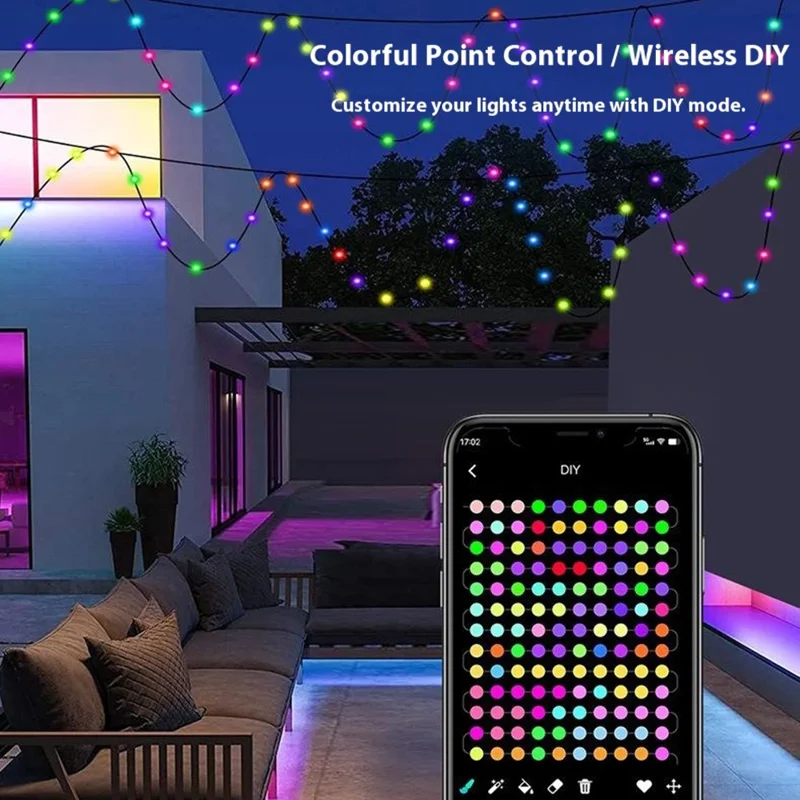 5m 50 LEDs USB Powered RGB Smart LED String Light Music Rhythm App Control Waterproof DIY Ambient Lamp