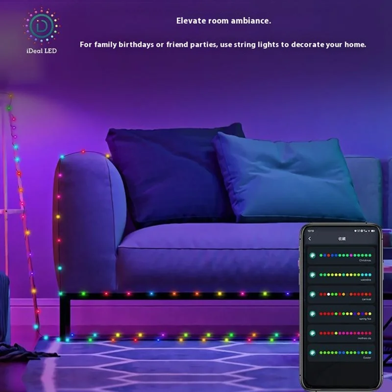 5m 50 LEDs USB Powered RGB Smart LED String Light Music Rhythm App Control Waterproof DIY Ambient Lamp