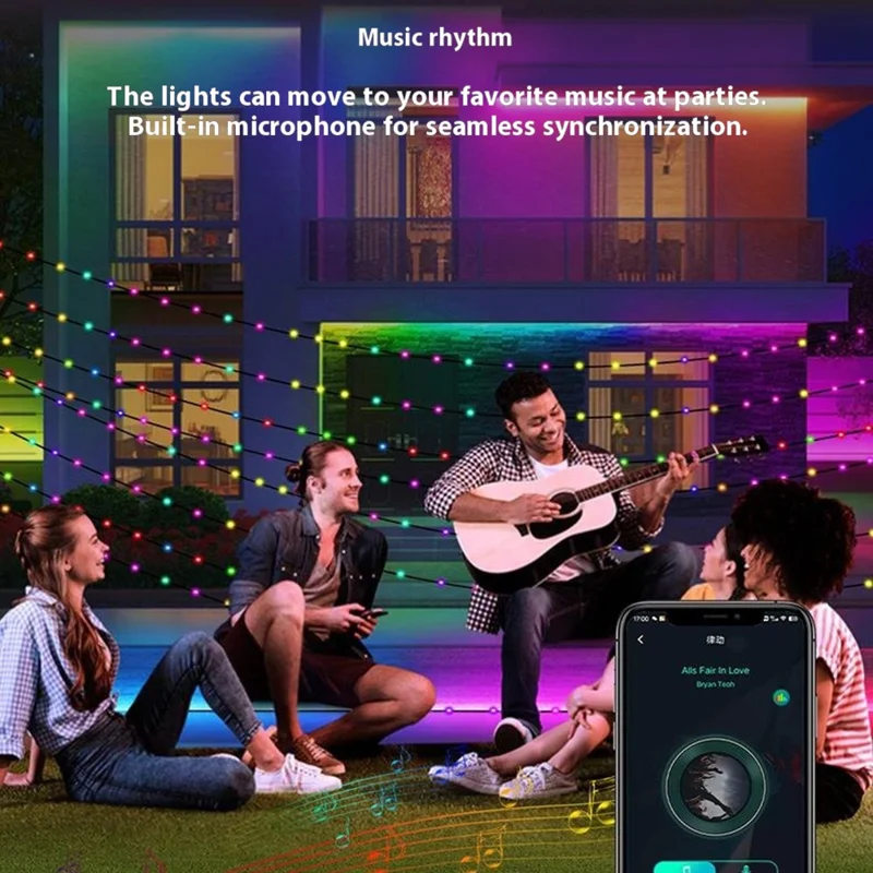 5m 50 LEDs USB Powered RGB Smart LED String Light Music Rhythm App Control Waterproof DIY Ambient Lamp