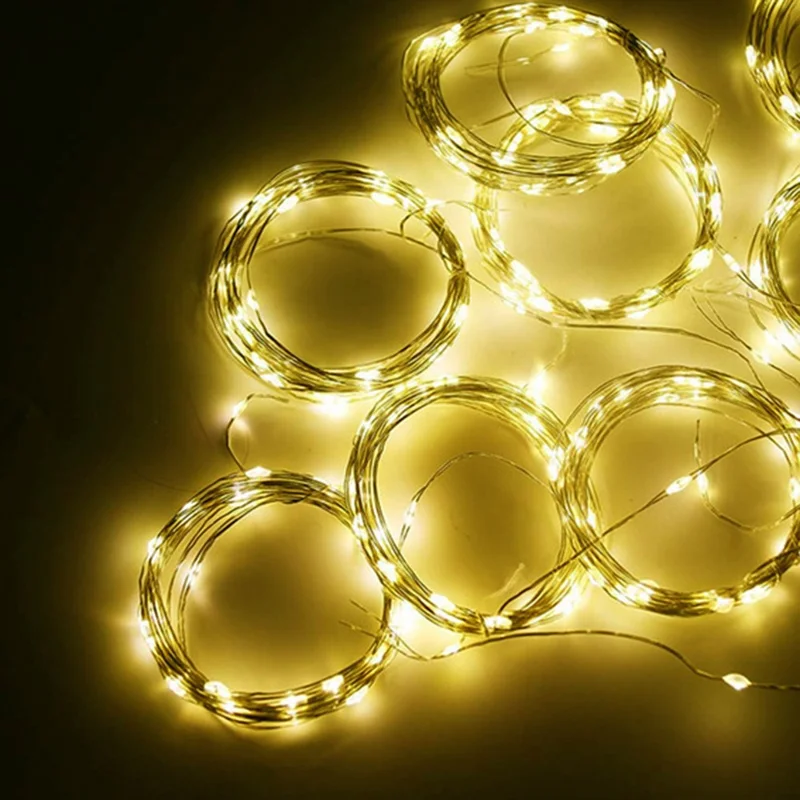 3 x 1m 100 LEDs Solar Powered Copper Wire Curtain Lamp Waterfall Fairy String Light Festival Decoration - Warm Light