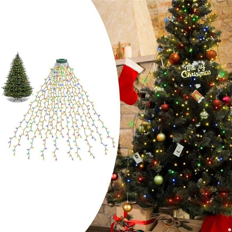 2m 400 LEDs Waterproof Christmas Tree Curtain String Lights 8 Modes Waterfall Fairy Lamp Tree Topper Decor, EU Plug - Colorful Light