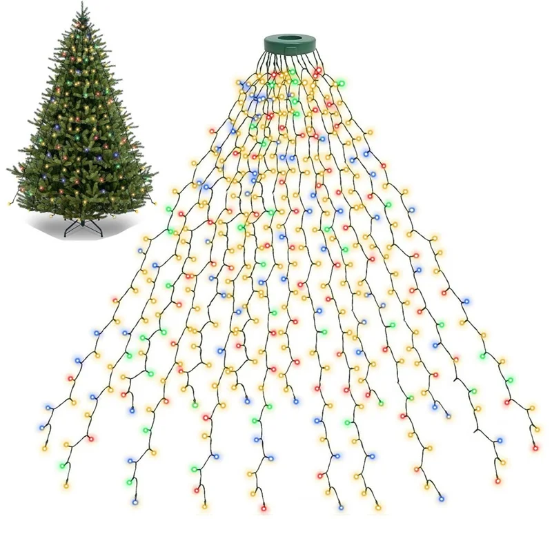 2m 400 LEDs Waterproof Christmas Tree Curtain String Lights 8 Modes Waterfall Fairy Lamp Tree Topper Decor, EU Plug - Colorful Light