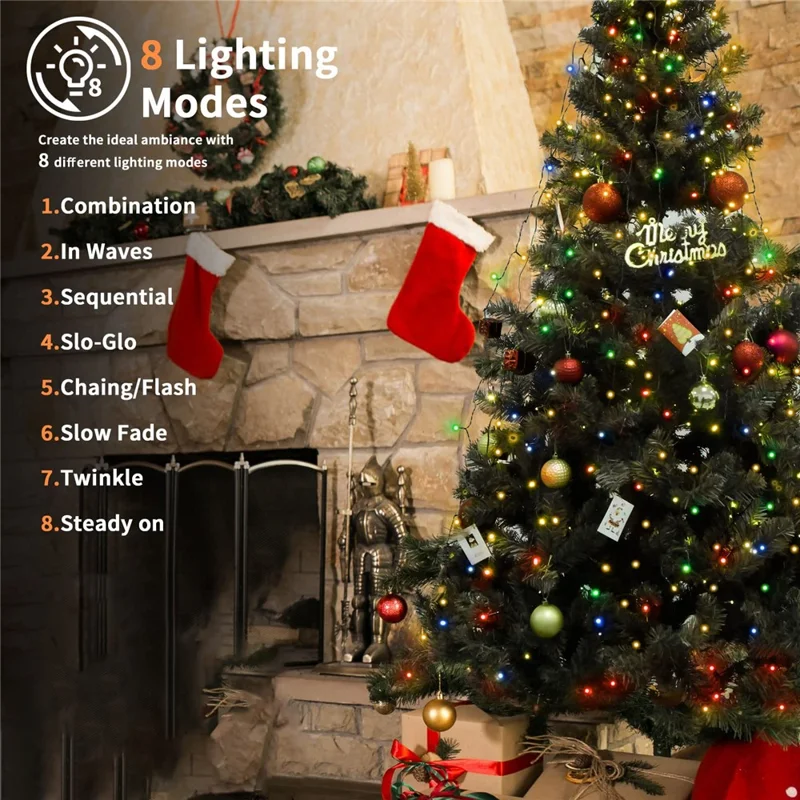 2m 400 LEDs Waterproof Christmas Tree Curtain String Lights 8 Modes Waterfall Fairy Lamp Tree Topper Decor, EU Plug - Colorful Light