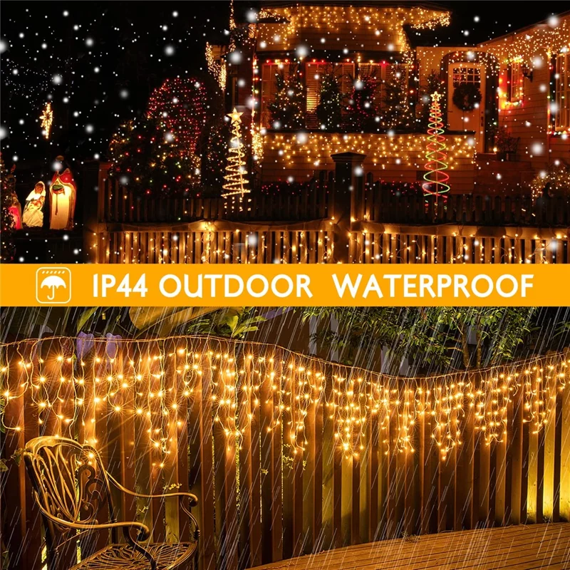 10m 400 LEDs Solar Powered LED Curtain Icicle String Light IP44 Waterproof 8 Modes Ambiance Lamp - Warm White