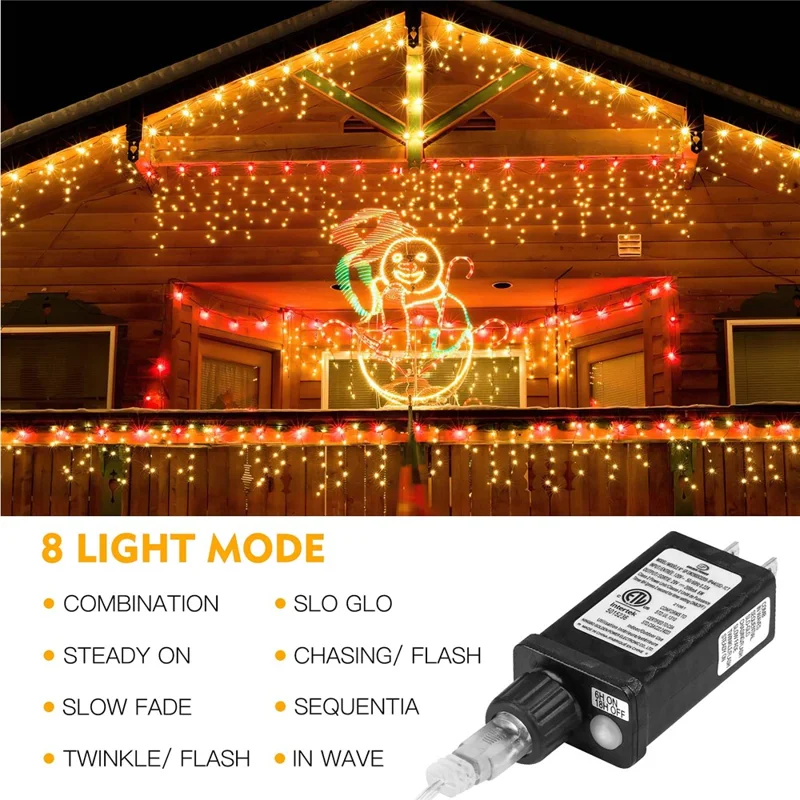 10m 400 LEDs Solar Powered LED Curtain Icicle String Light IP44 Waterproof 8 Modes Ambiance Lamp - Warm White