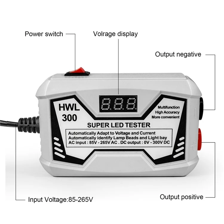 Testeur Multifonctionnel de Bandes LED 0-300V pour Lampe TV (Certifié CE / FCC) - Noir / Prise UK