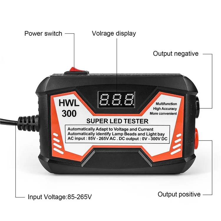 0-300V LED Lamp TV Backlight Tester Multifunctional LED Strips Beads Test Tool Measurement Instruments for LED Light (CE / FCC Certified) - Red / US Plug